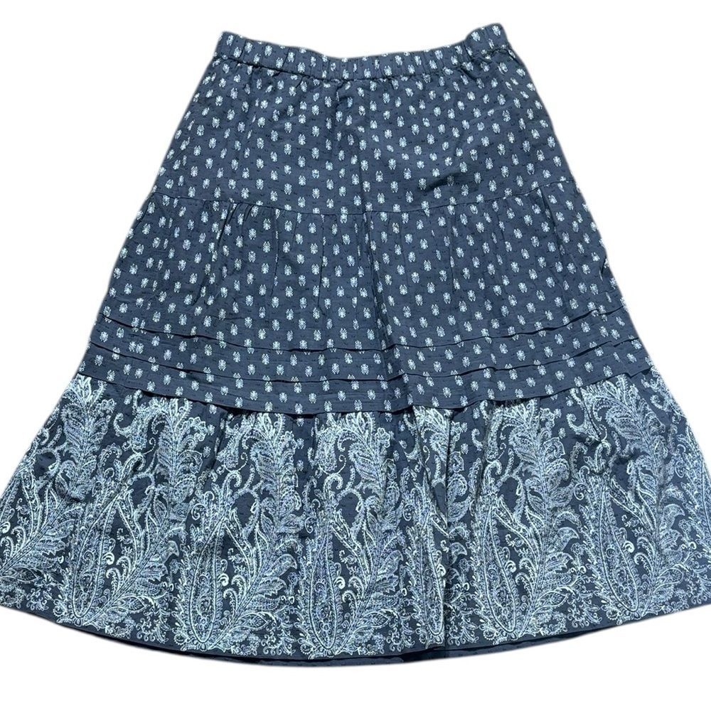 J Jill women’s medium 100% cotton midi maxi skirt tiered floral new